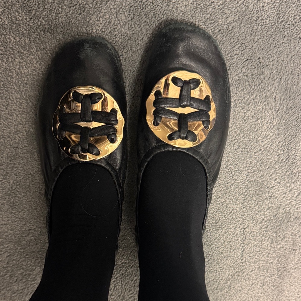Tory Burch Black Ballet  Flats with Gold Accent